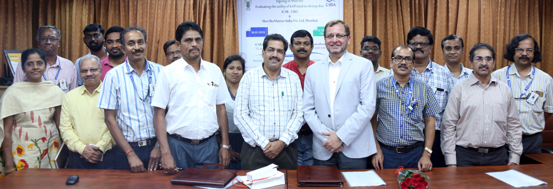 ICAR – CIBA and Aker Biomarine Private Limited, Mumbai Signed MOU in exploring fishmeal replacement initiatives using nutrient rich Krill meal in shrimp and fish feeds